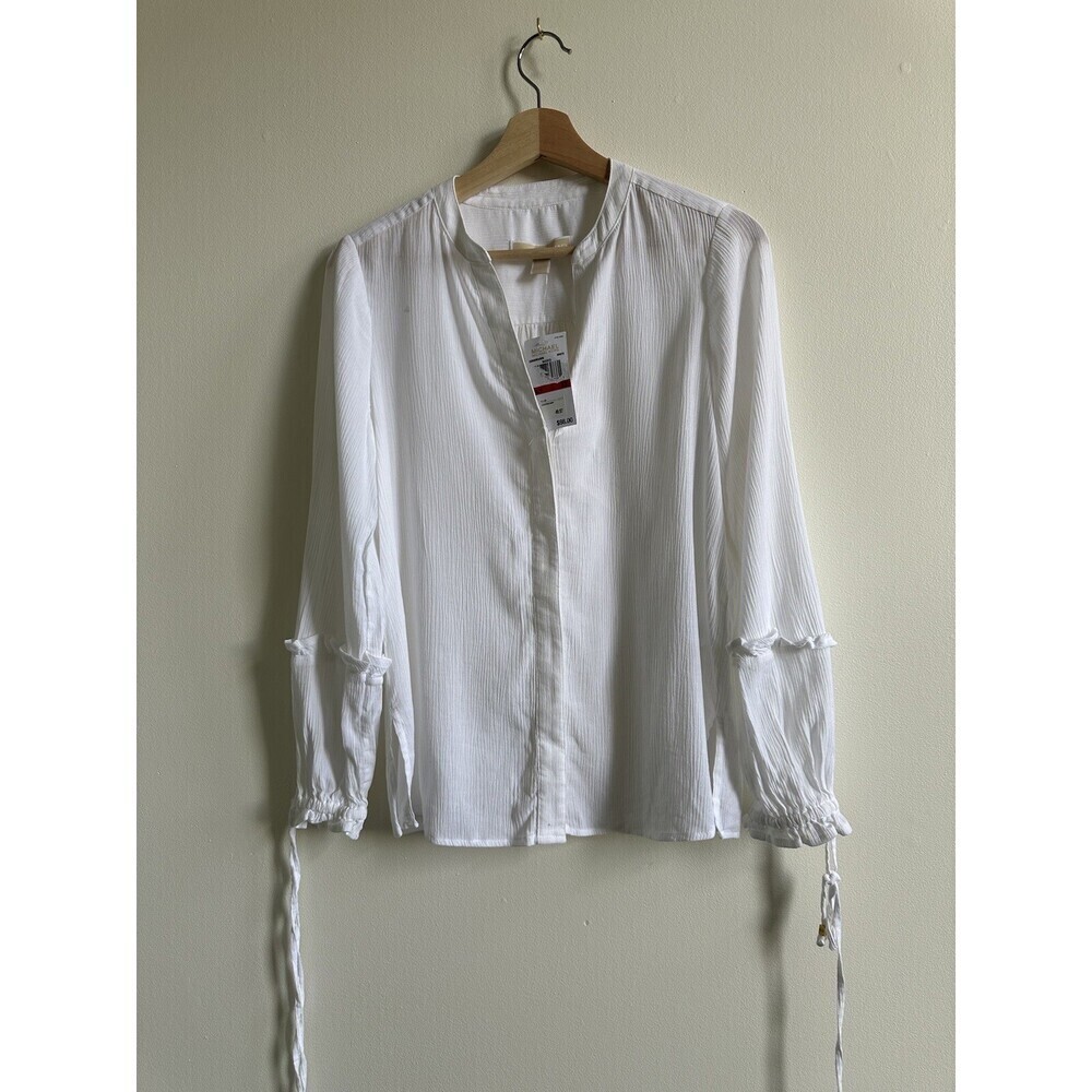 Michael Kors Women's White Ruffle Sleeve Shirt Top In White Size XS $98